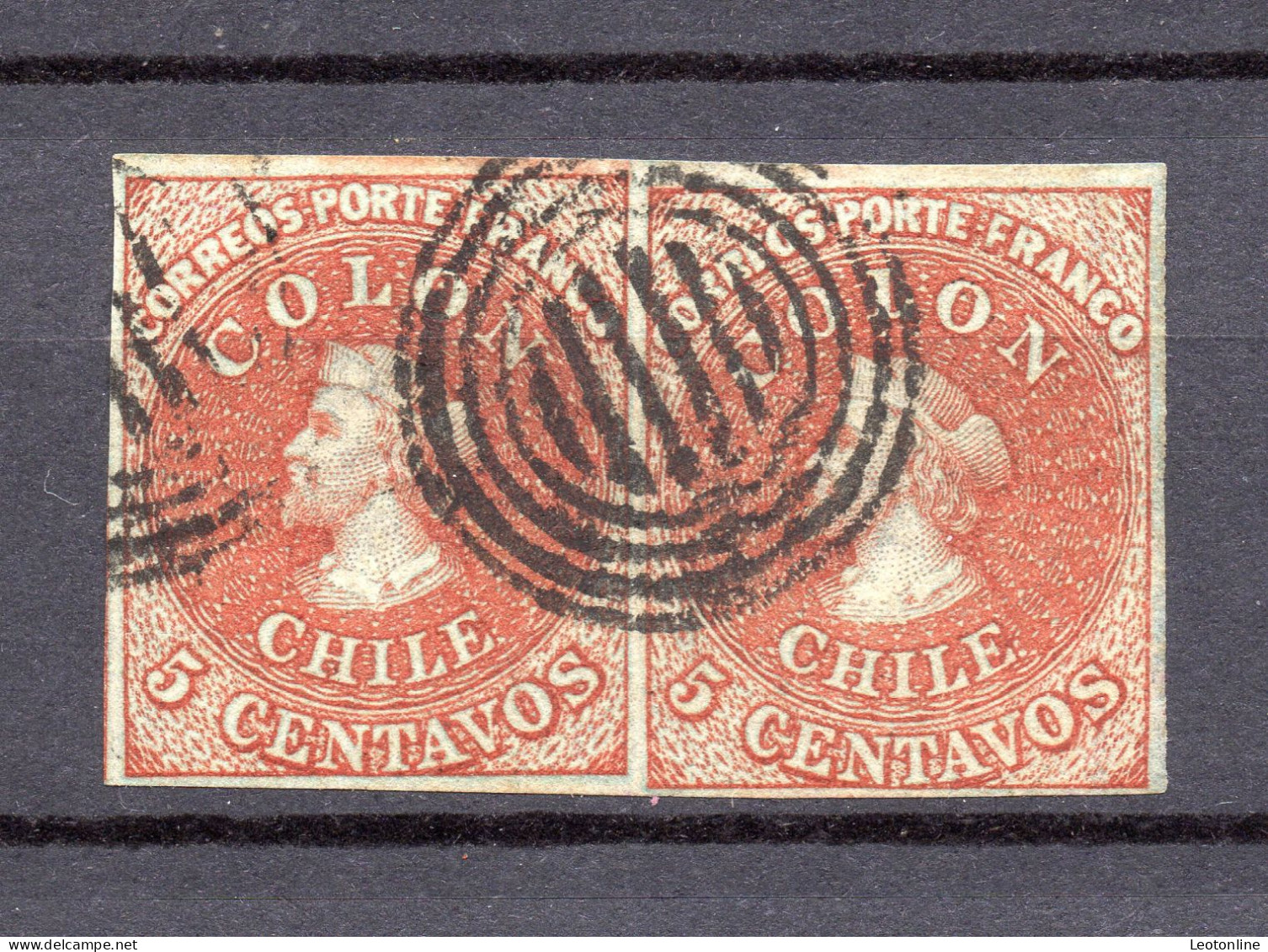 CHILE 1855 Nº YVERT 4, IMPRIM. LONDRES - EN PAREJA, MUY BONITA - Cile