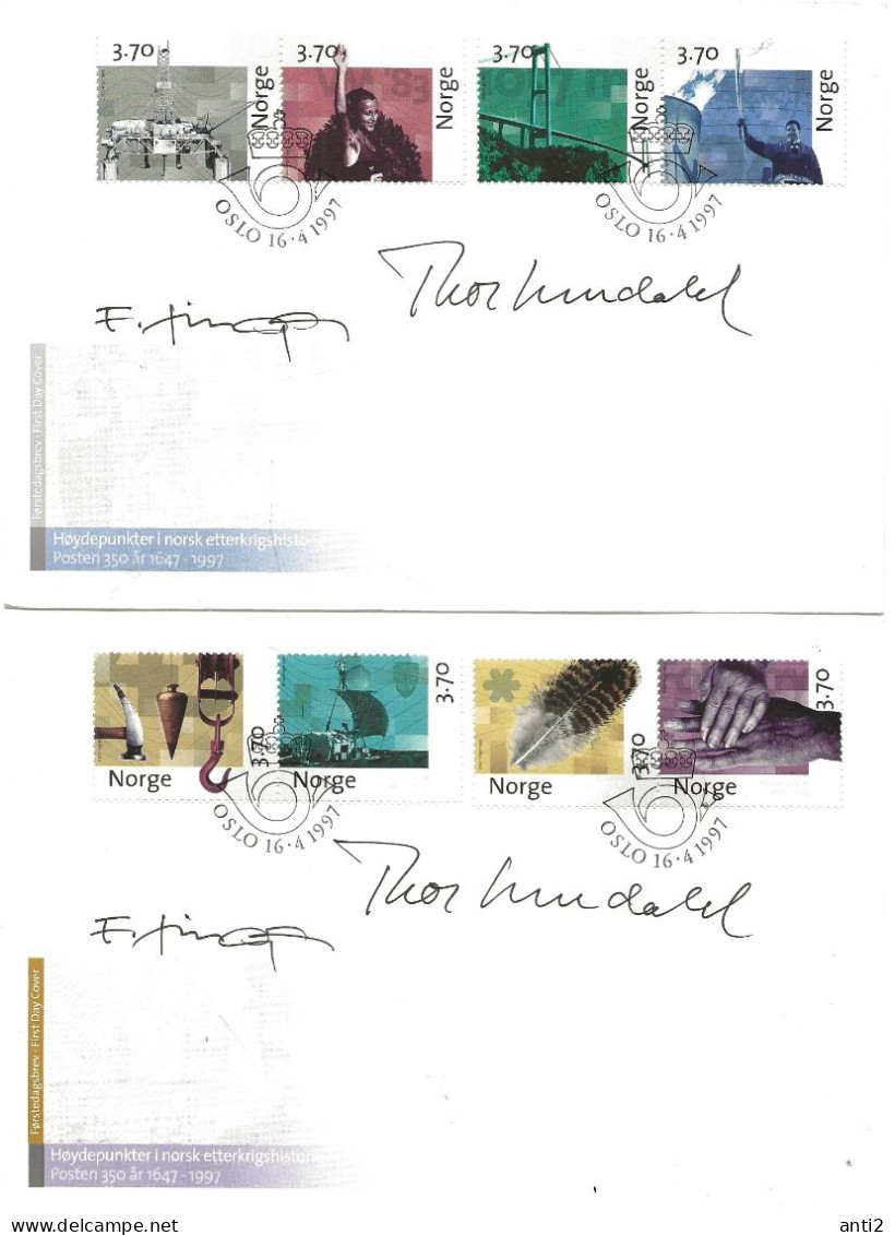 Norway Norge 1997 350th Anniversary Of Norwegian Post (III):Sign Thor Heyerdahl And Enzo Finger 1249 - 1256  FDC - Lettres & Documents