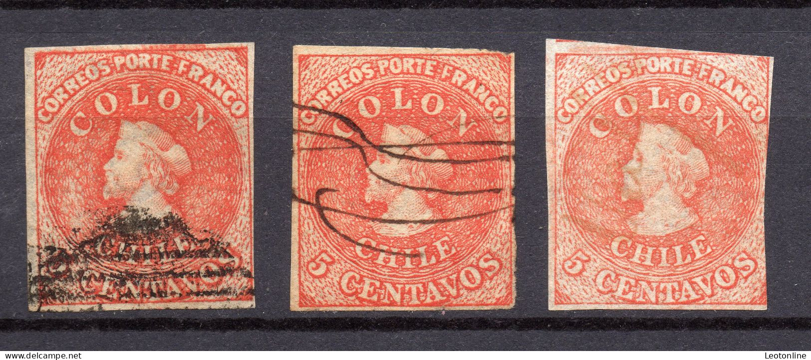 CHILE 1866 - Nº YVERT 8, (3 EJEMPLARES) - Chile