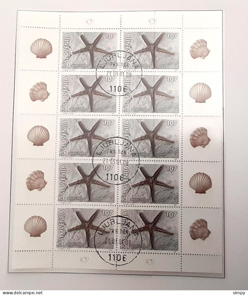 SLOVENIA 2001 Fossils - Starfish Fossil Sheetlet Mala Pola Used Stamps - Slovénie