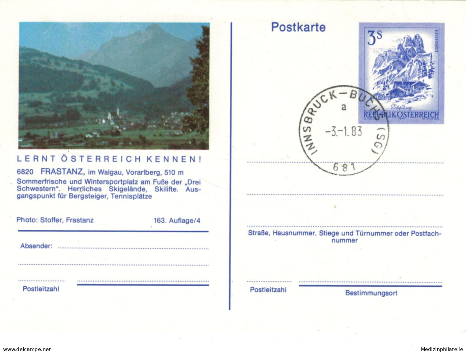 Bahnpoststempel Innsbruck - Buchs (SG) 1983 - Bischofsmütze - Frastanz Walgau - Geografia