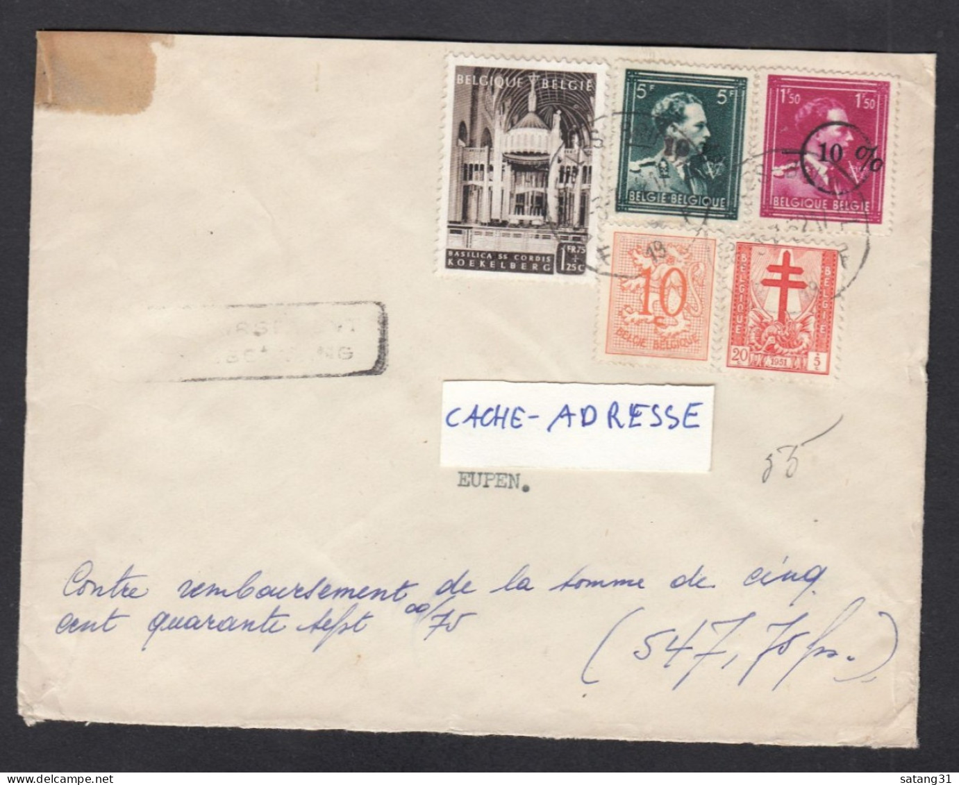 CONTRE-REMBOURSEMENT DE BRUXELLES POUR EUPEN,CACHET "ABSENT ...". - Covers & Documents