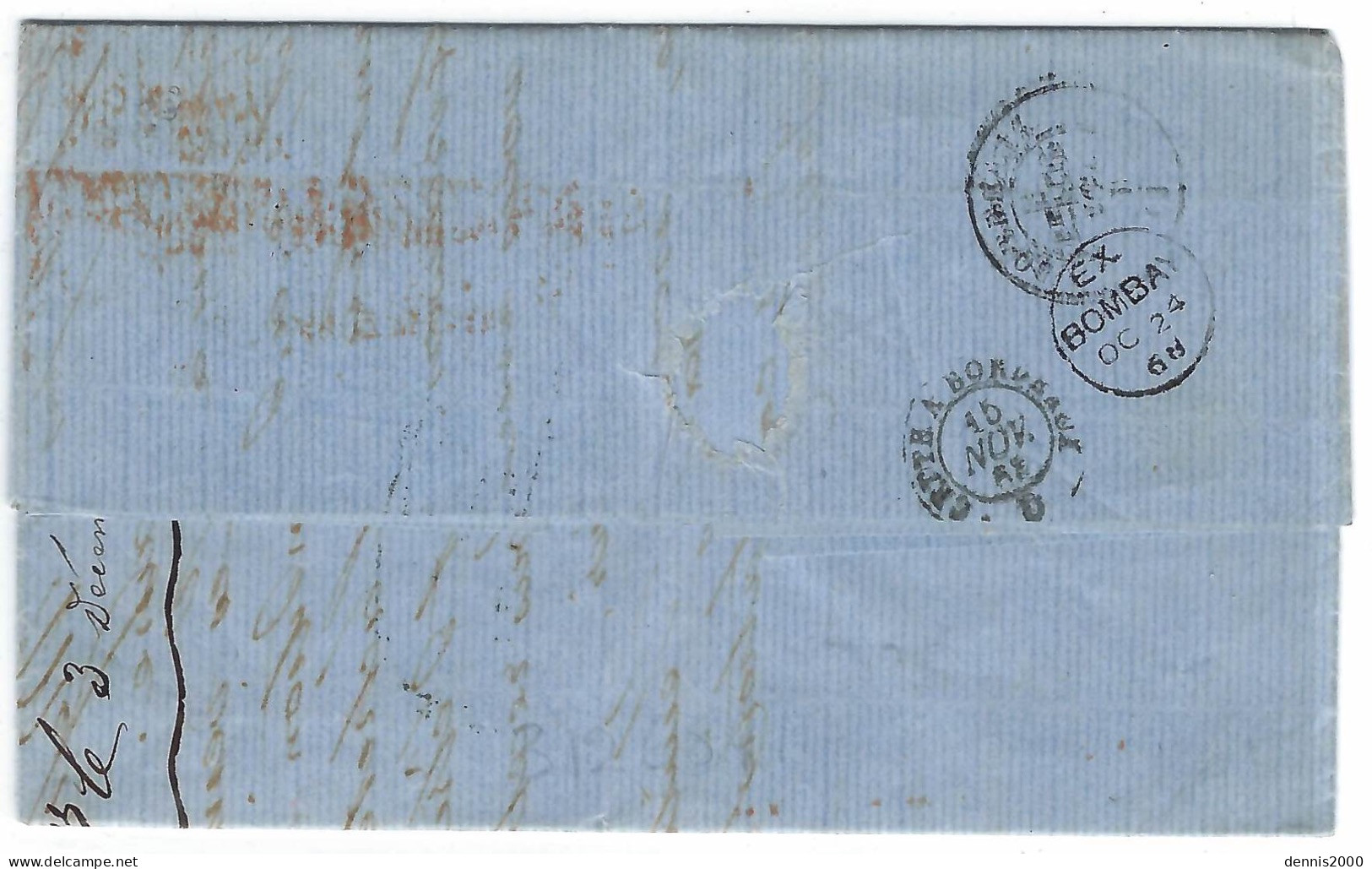 1868 - Letter From BOMBAY To  Bordeaux  Marque D'échange G B /  1f 66 C + French Rating 10 D - Autres & Non Classés