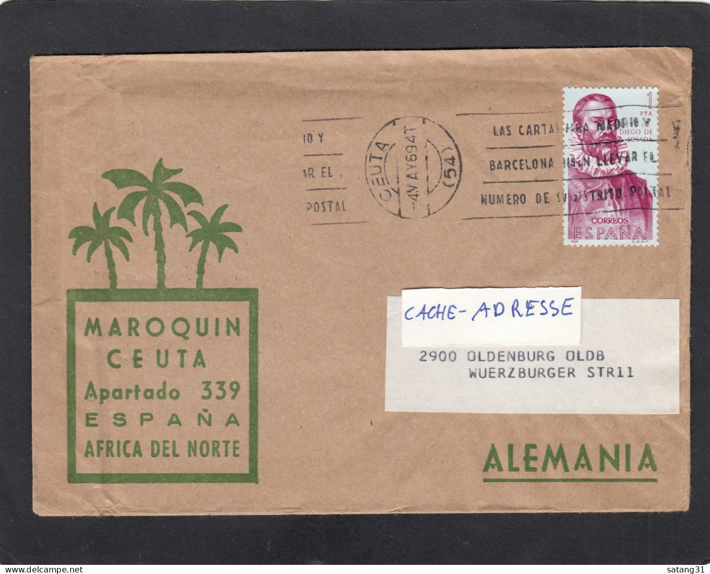 LETTRE DE CEUTA  POUR OLDENBURG,ALLEMAGNE.1969. - Marruecos Español