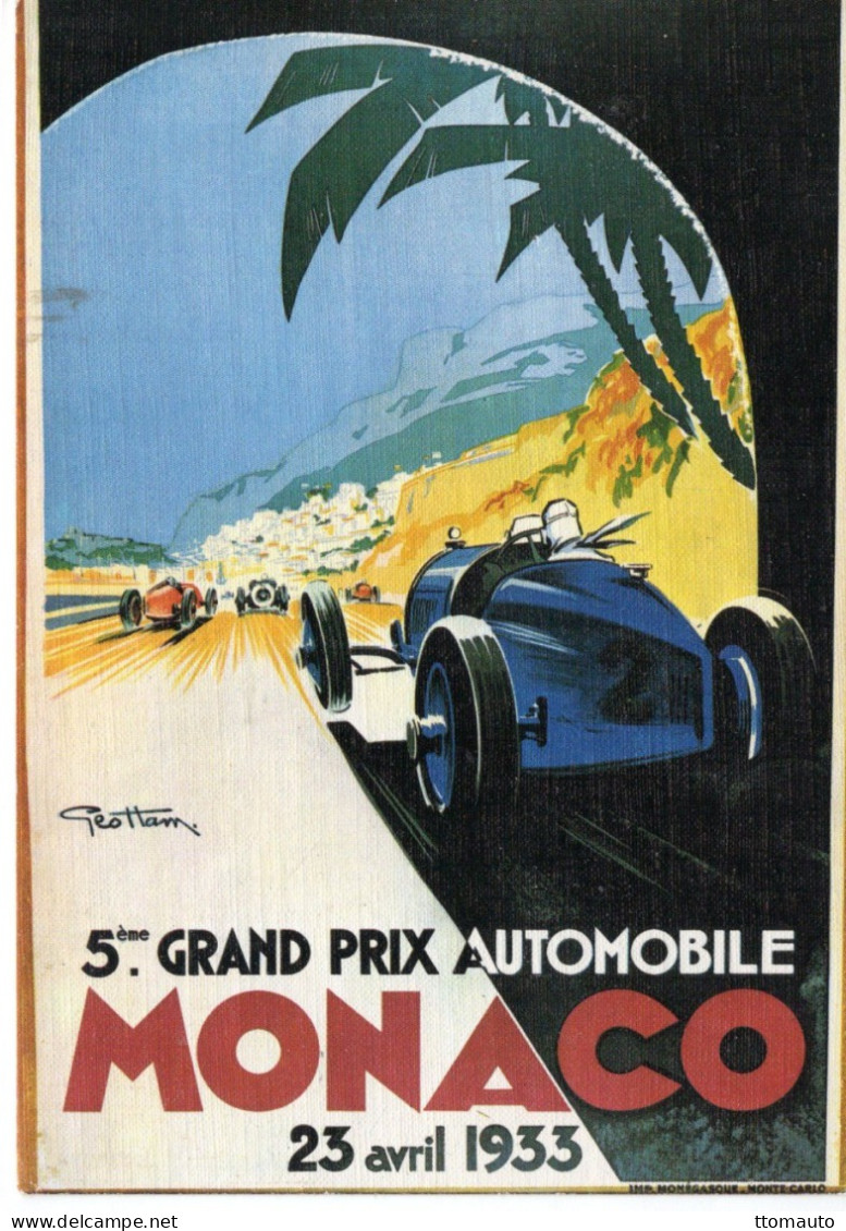 Monaco Grand Prix 1933  -   Bugatti   -   Illustration Par Geo Ham  - Original La Cigogne Edition CPSM - Grand Prix / F1