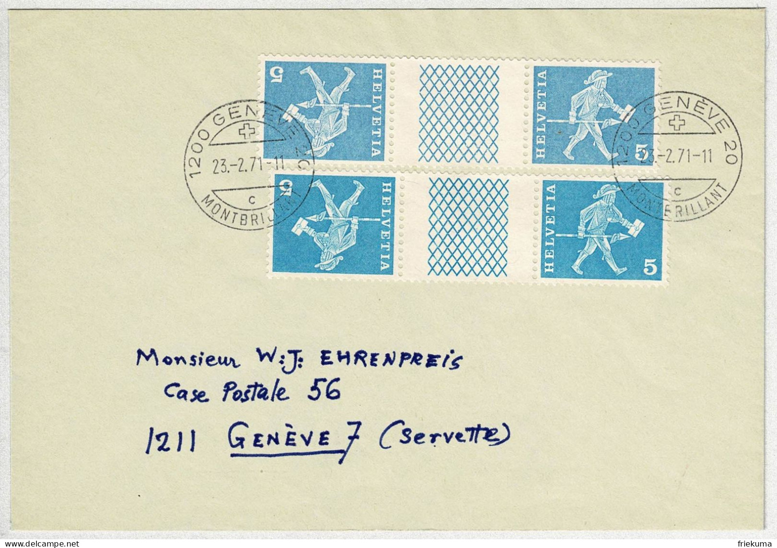 Schweiz 1971, Brief Genève, Kehrdrucke Mit Zwischensteg Postgeschichtliche Motive - Covers & Documents