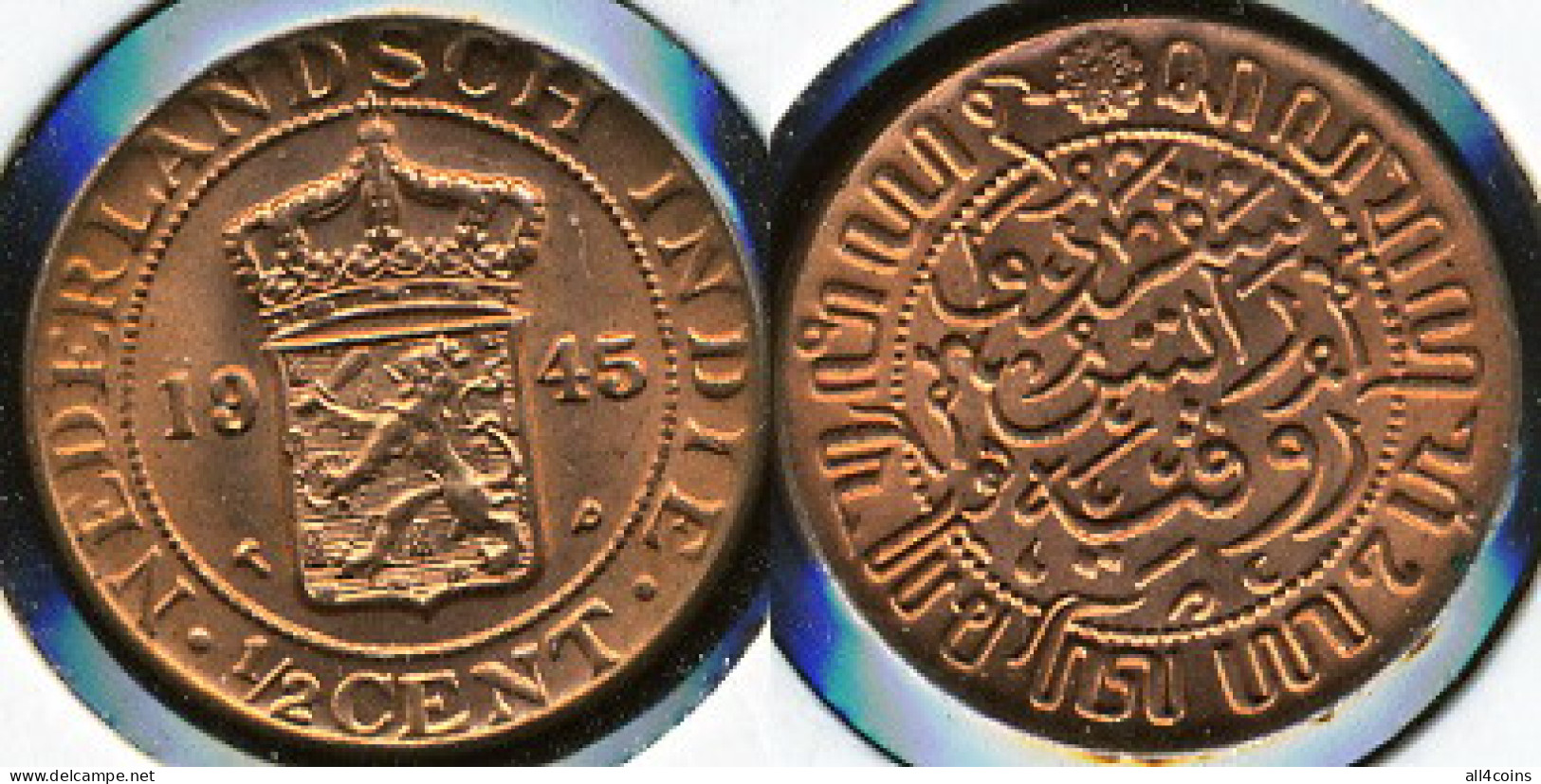 Netherlands East-Indies 1/2 Cent. 1945 (Coin KM#314.2. Unc) - Provincial Coinage