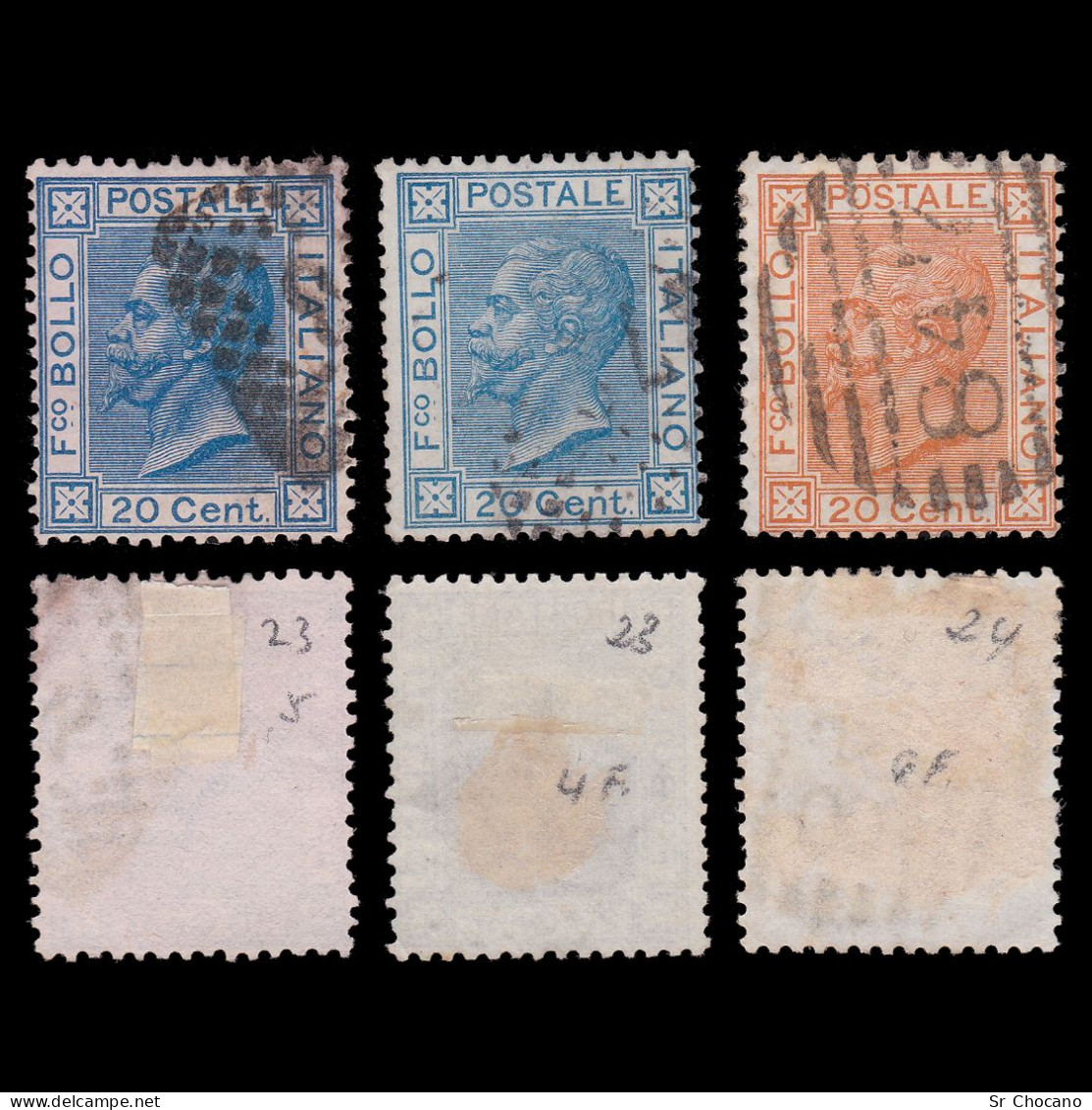 ITALY STAMPS.1867-77.K.Victor Emmanuel II .NOS.YVERT 23-23a-24.USED. - Afgestempeld