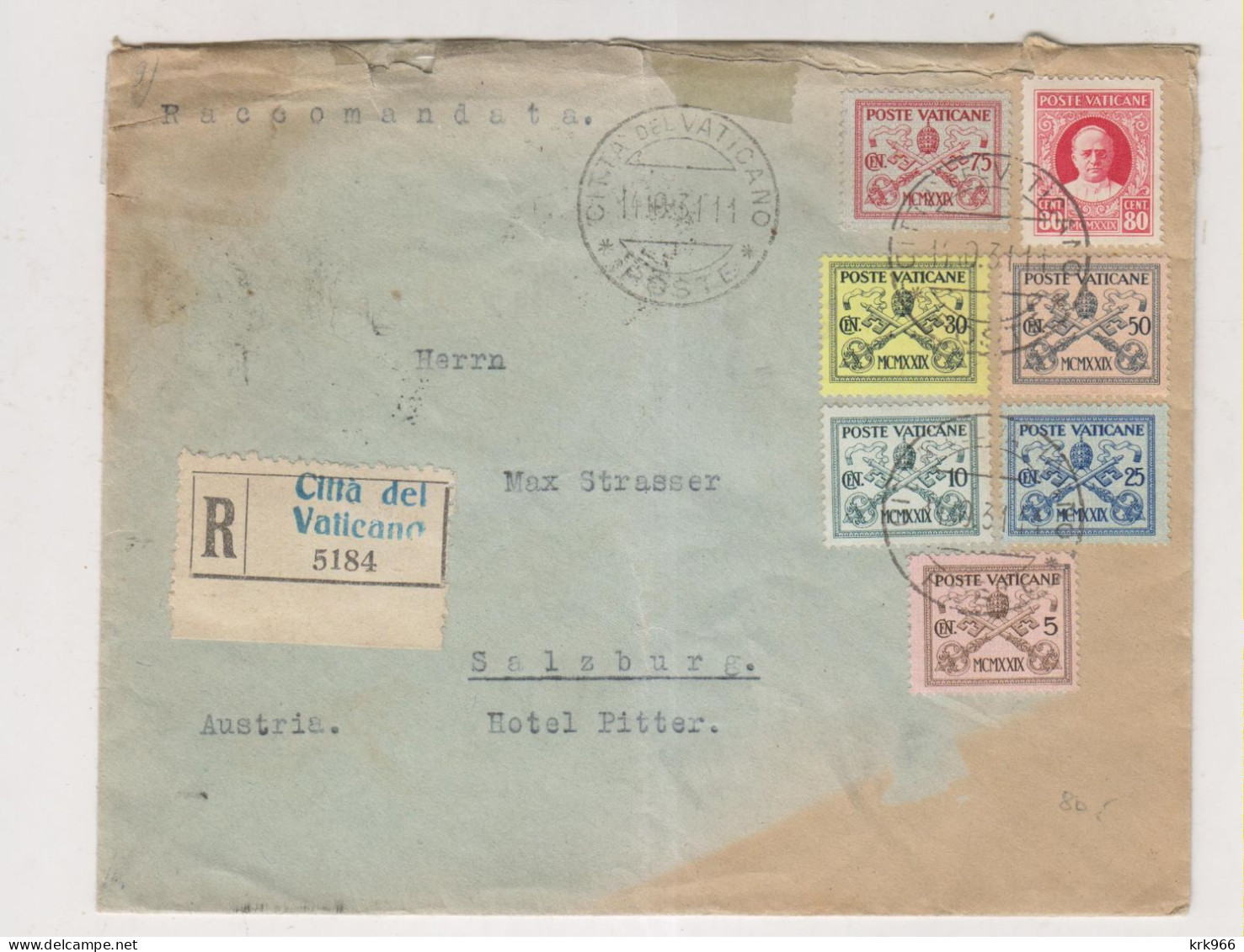 VATICAN 1931 Registered Cover To Austria - Covers & Documents