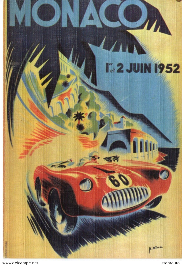 Grand Prix  Monaco 1952 -  Publicité D'epoque -  Illustrateur B.Minne  - Original  La Cigogne Edition   -  CPSM - Grand Prix / F1