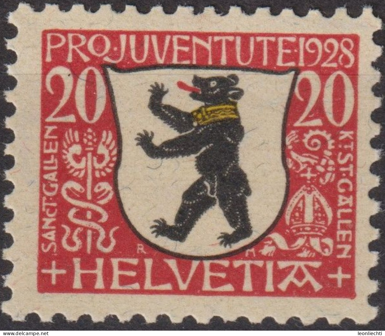 1928 Schweiz / Pro Juventute ** Zum:CH J47, Mi:CH 231, Yt:CH 233, St. Gallen, Wappen - Unused Stamps