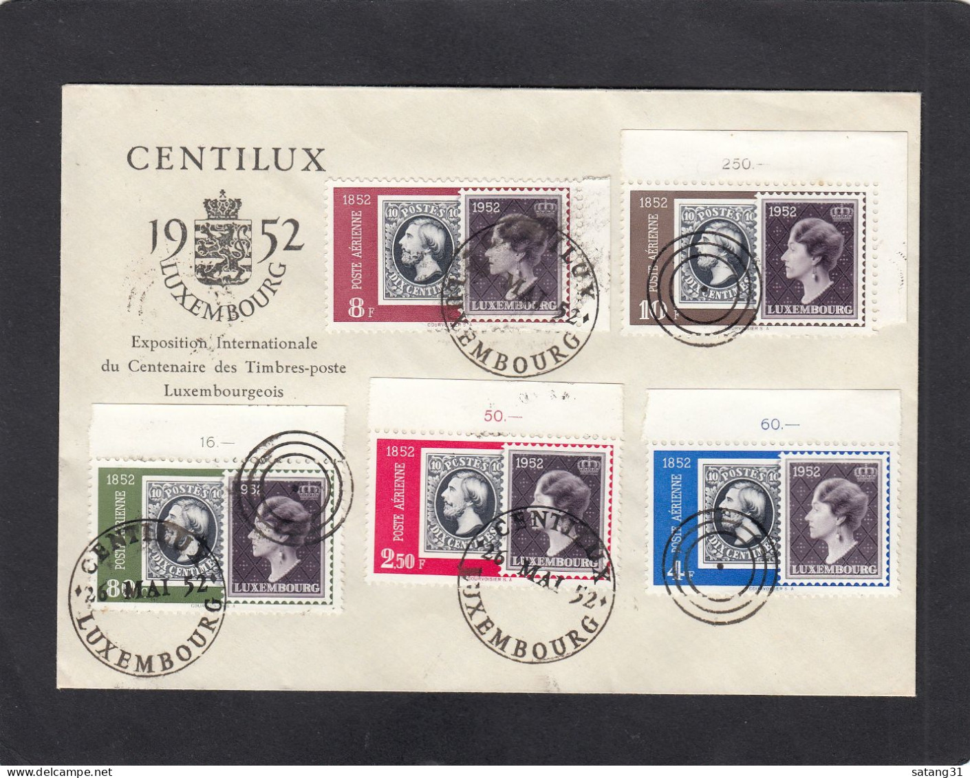 PA 16/20 OBLITERES "CENTILUX 26 MAI 52" SUR LETTRE. - Storia Postale