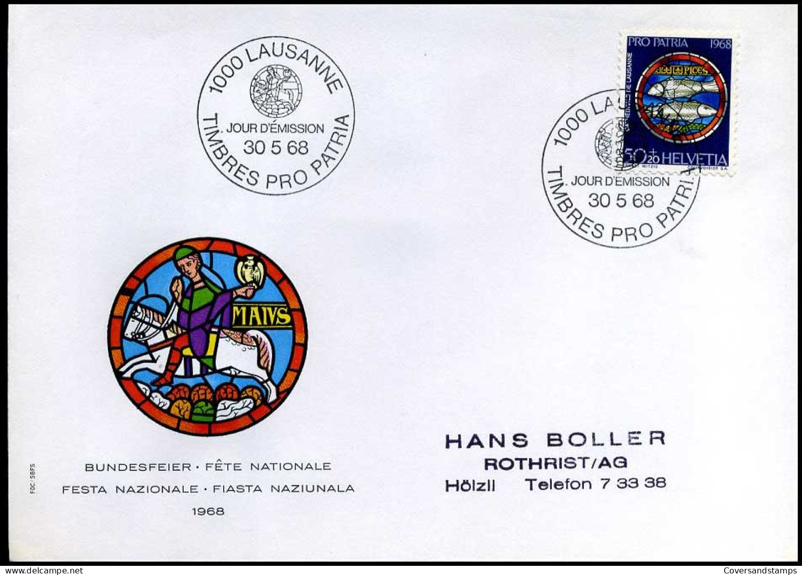 Zwitserland - FDC - Pro Patria 1968                            - FDC