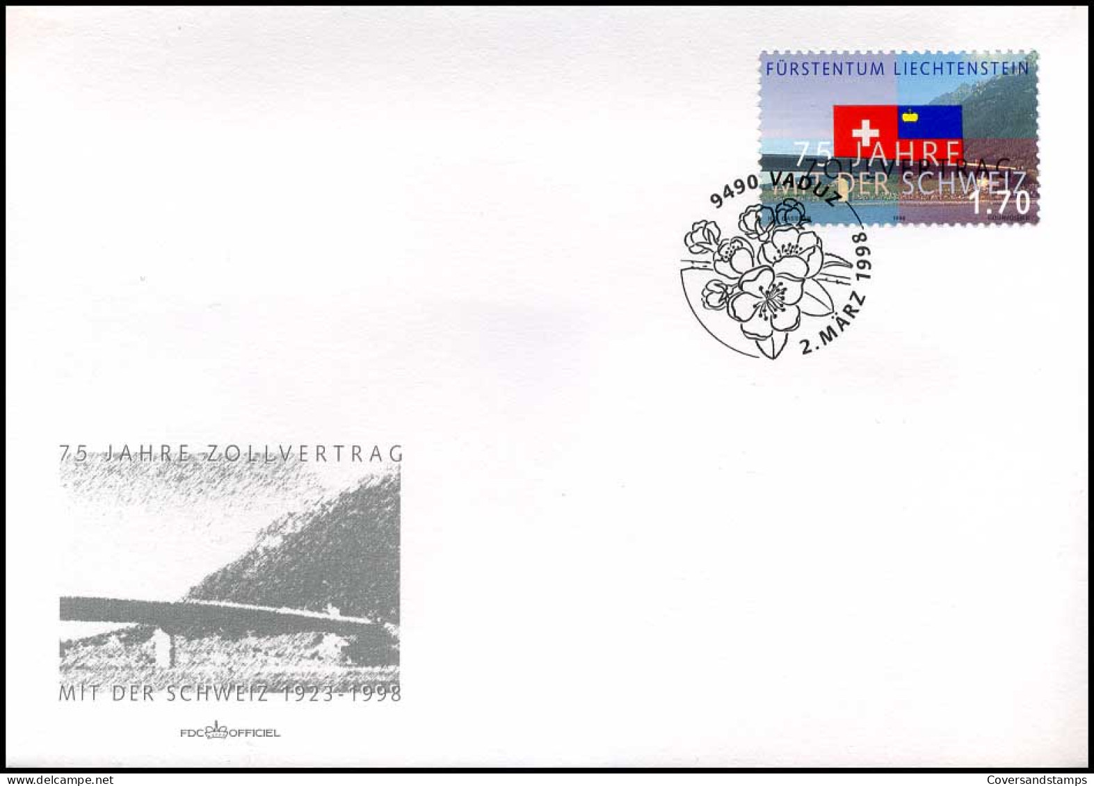 Liechtenstein - FDC - 75 Jahre Zollvertrag Mit Der Schweiz                              - FDC