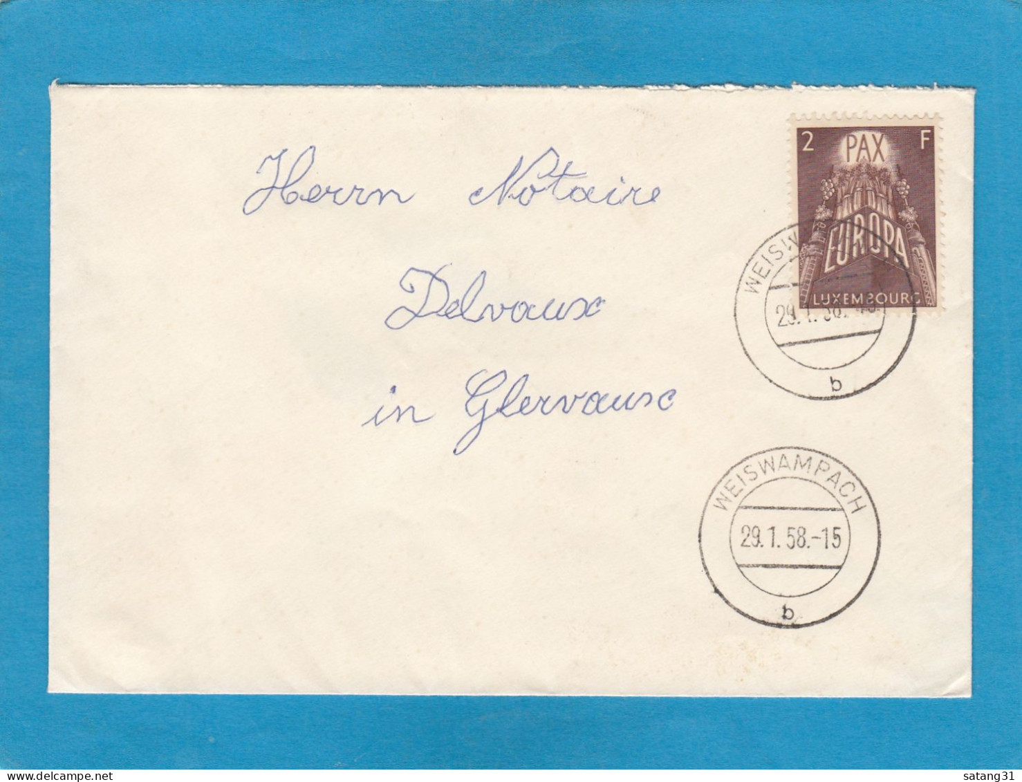 EUROPA 1957 2 FRANCS SUR LETTRE DE WEISWAMPACH POUR CLERVAUX. - Covers & Documents