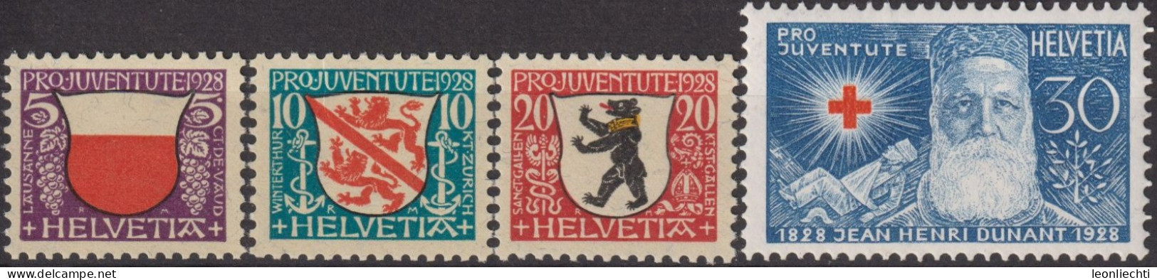 1928 Schweiz / Pro Juventute ** Zum:CH J45-J48, Mi:CH 229-232, Yt:CH 231-234, Wappen Und Henri Dunant, - Neufs