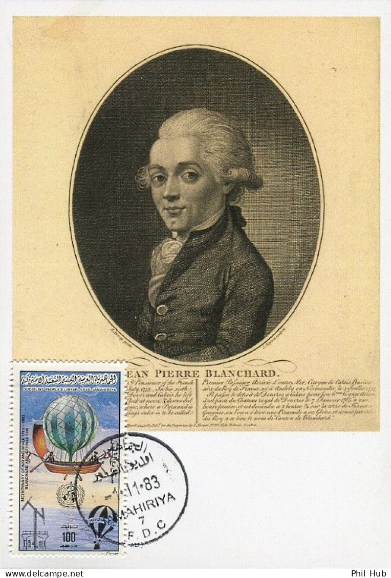 LIBYA 1983 Airships Balloons "Blanchard And Jeffries 1785" (maximum-card) - Montgolfier