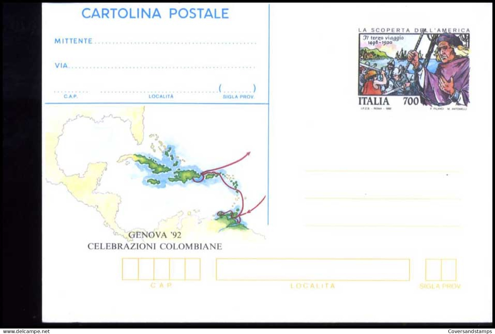 Italië - Postkaart - Genova 92 - Celebrazioni Colombiane              - Stamped Stationery