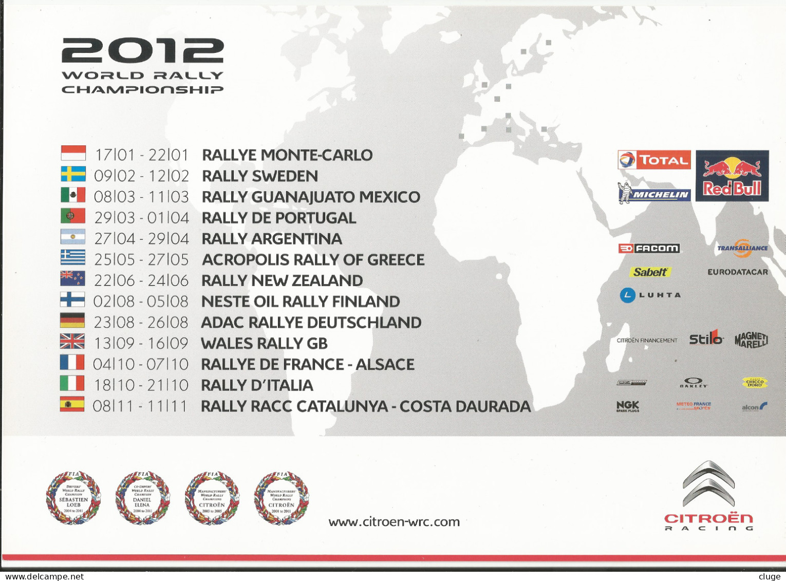 CHAMPIONNAT DU MONDE 2012 -  Al Attiyah Nasser / Bernacchini  Giovanni - Citroën Racing  ( Carte Promotionnelle ) - Rallye