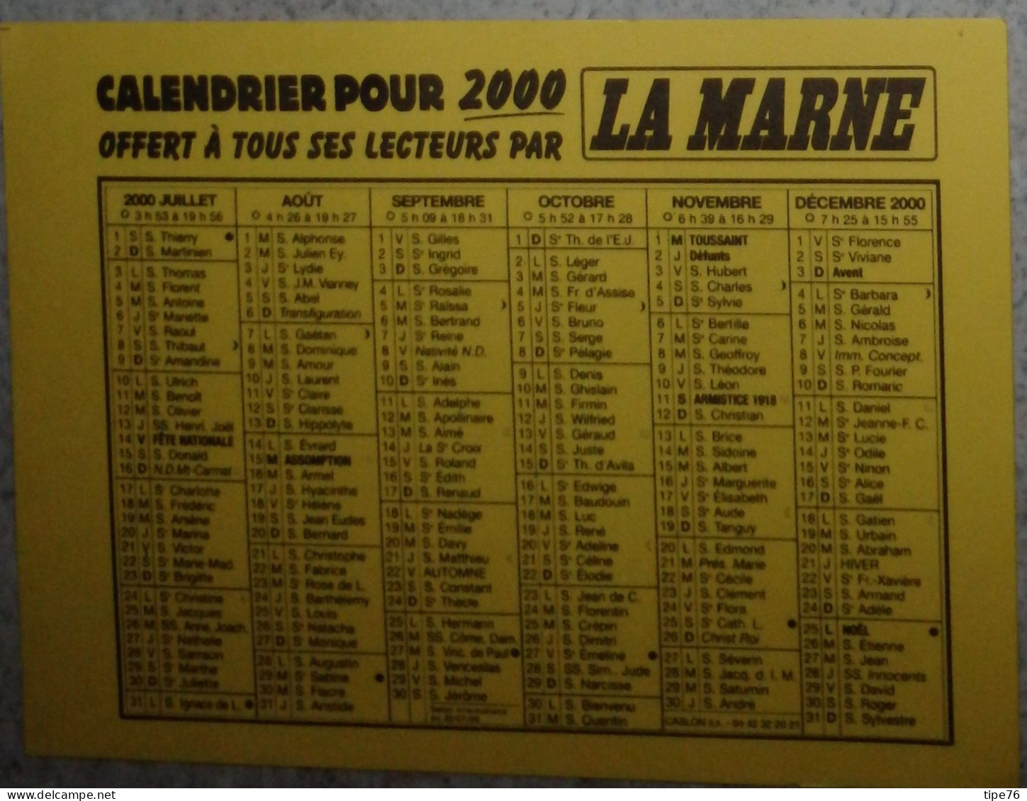 Petit Calendrier De Poche 2000 Journal La Marne - Petit Format : 1991-00