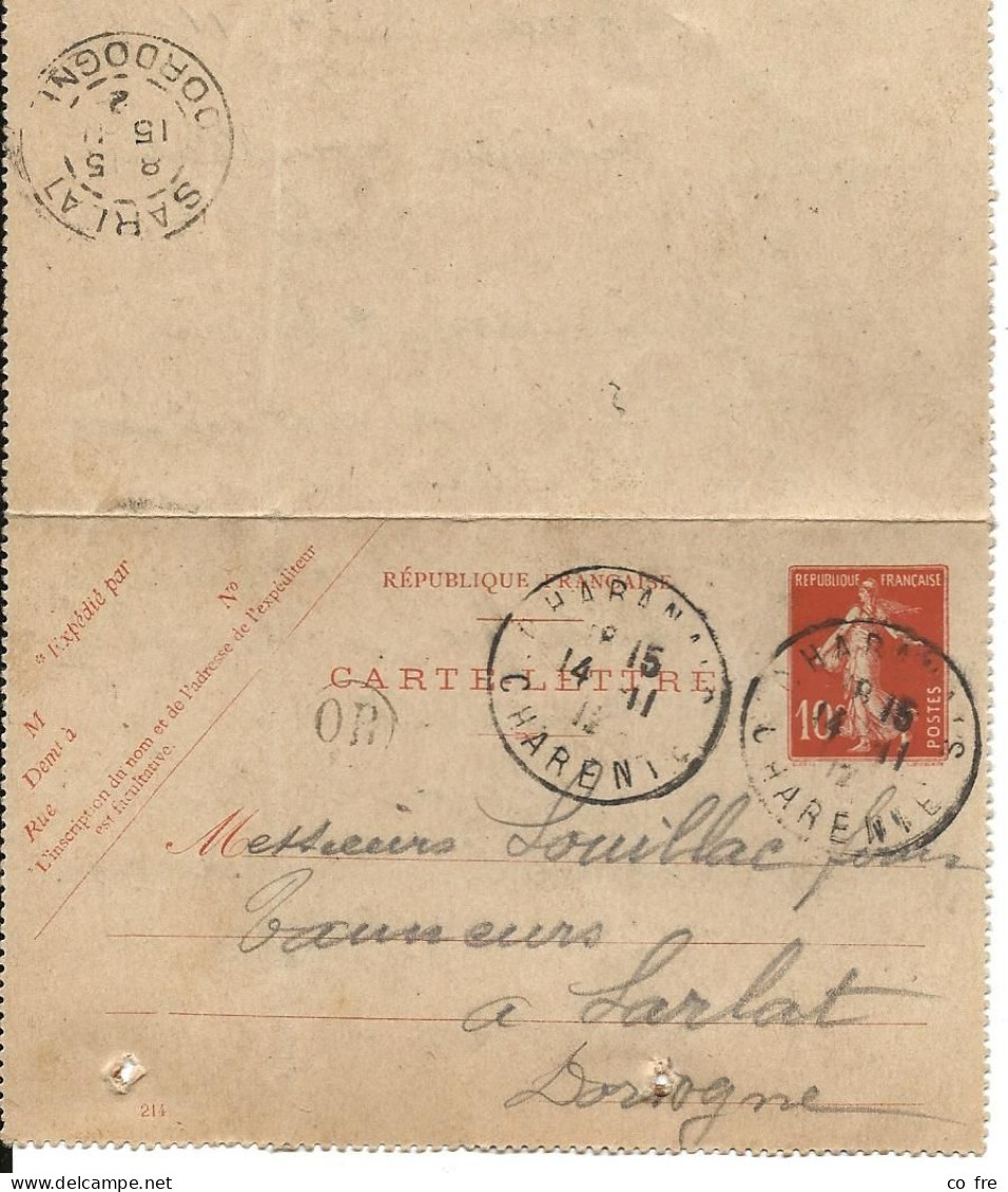 France, Carte-lettre Semeuse 10c. + Cachet OR - Kartenbriefe