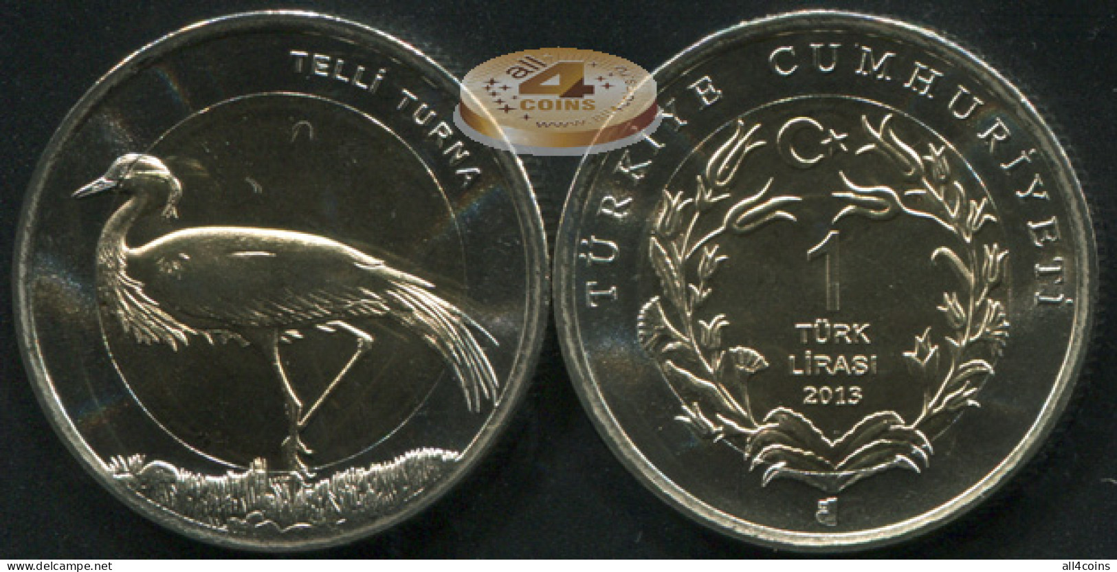 Turkey 1 Türk Lirasi. 2013 (Bi-Metallic. Coin KM#NL. Unc) Demoiselle Crane - Turquia