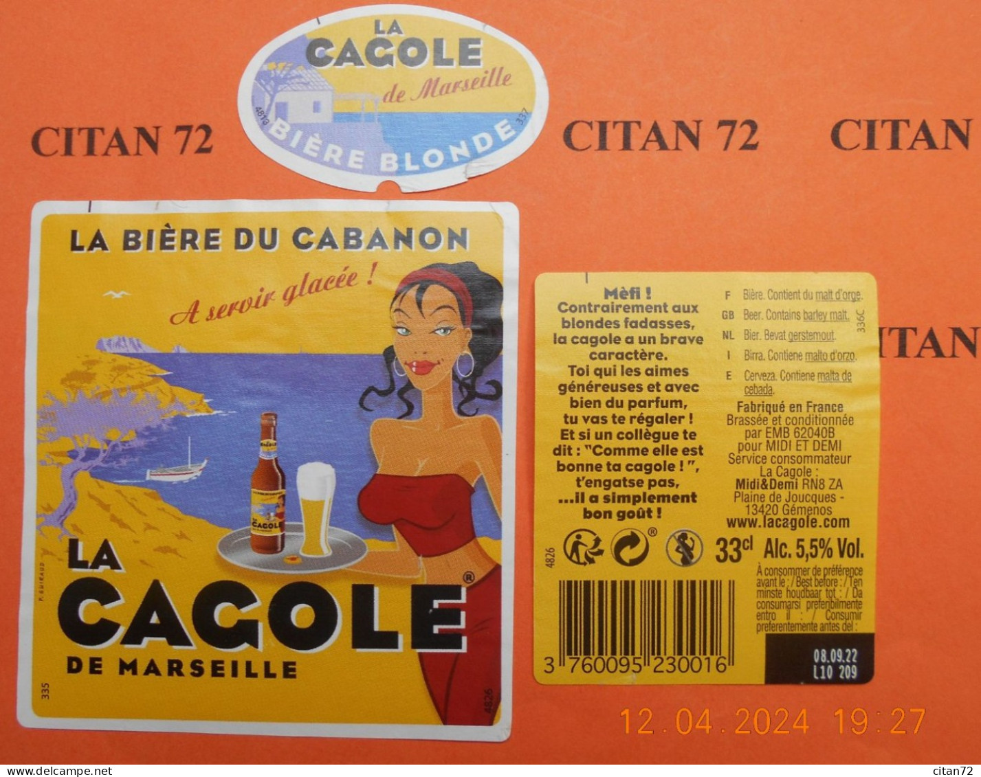 1  ETIQUETTE  De  BIERE   BRASSERIE   LA CAGOLE   13420 GEMENOS   33 CL - Bier