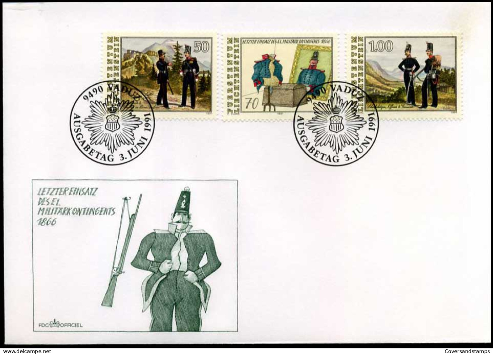 Liechtenstein - FDC -  Letzter Einsatz Des F.L. Militärkontingents 1866 - FDC