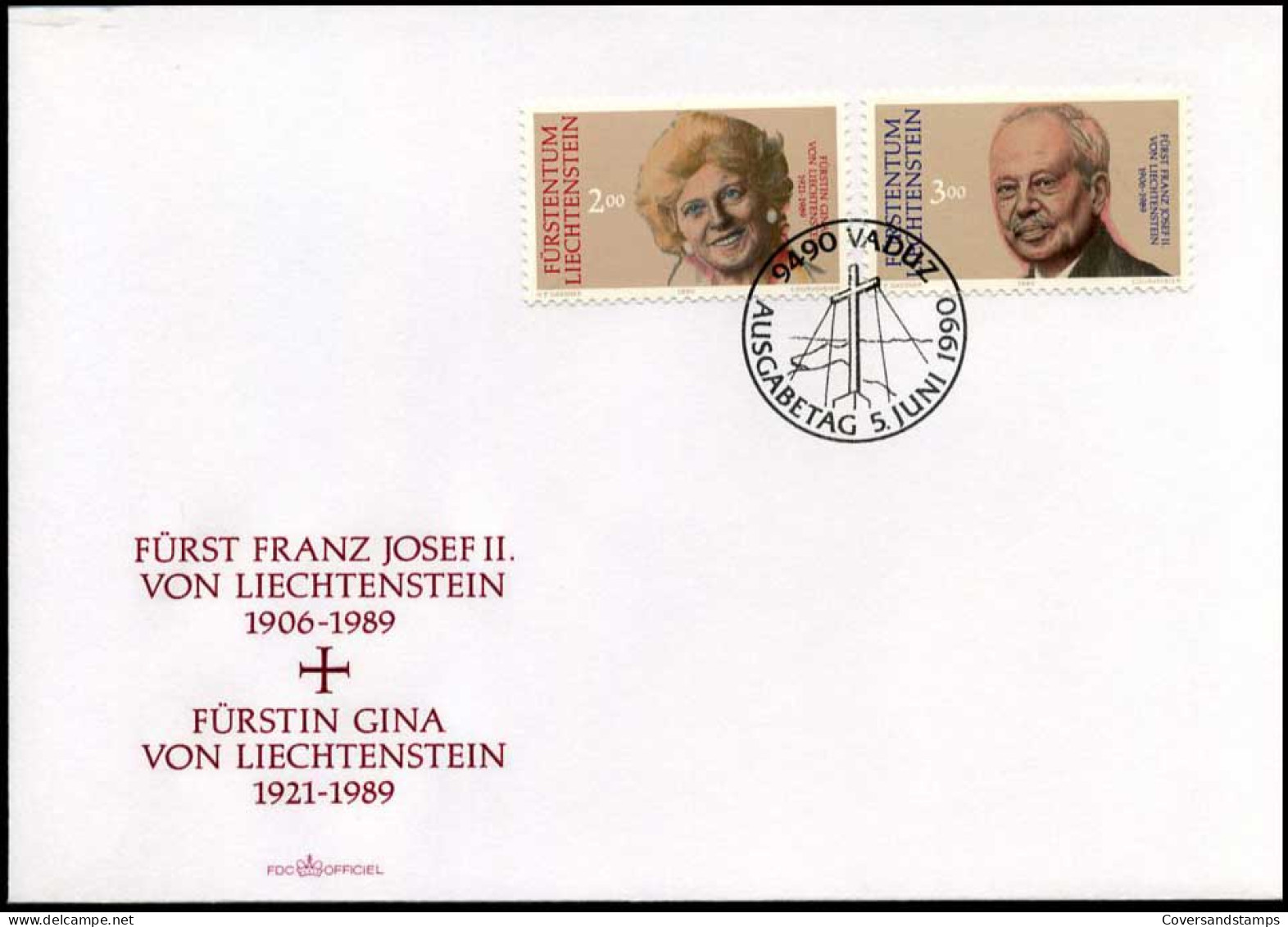 Liechtenstein - FDC -  Fürst Franz Josef II. - Fürstin Gina  Von LIechtenstein - FDC
