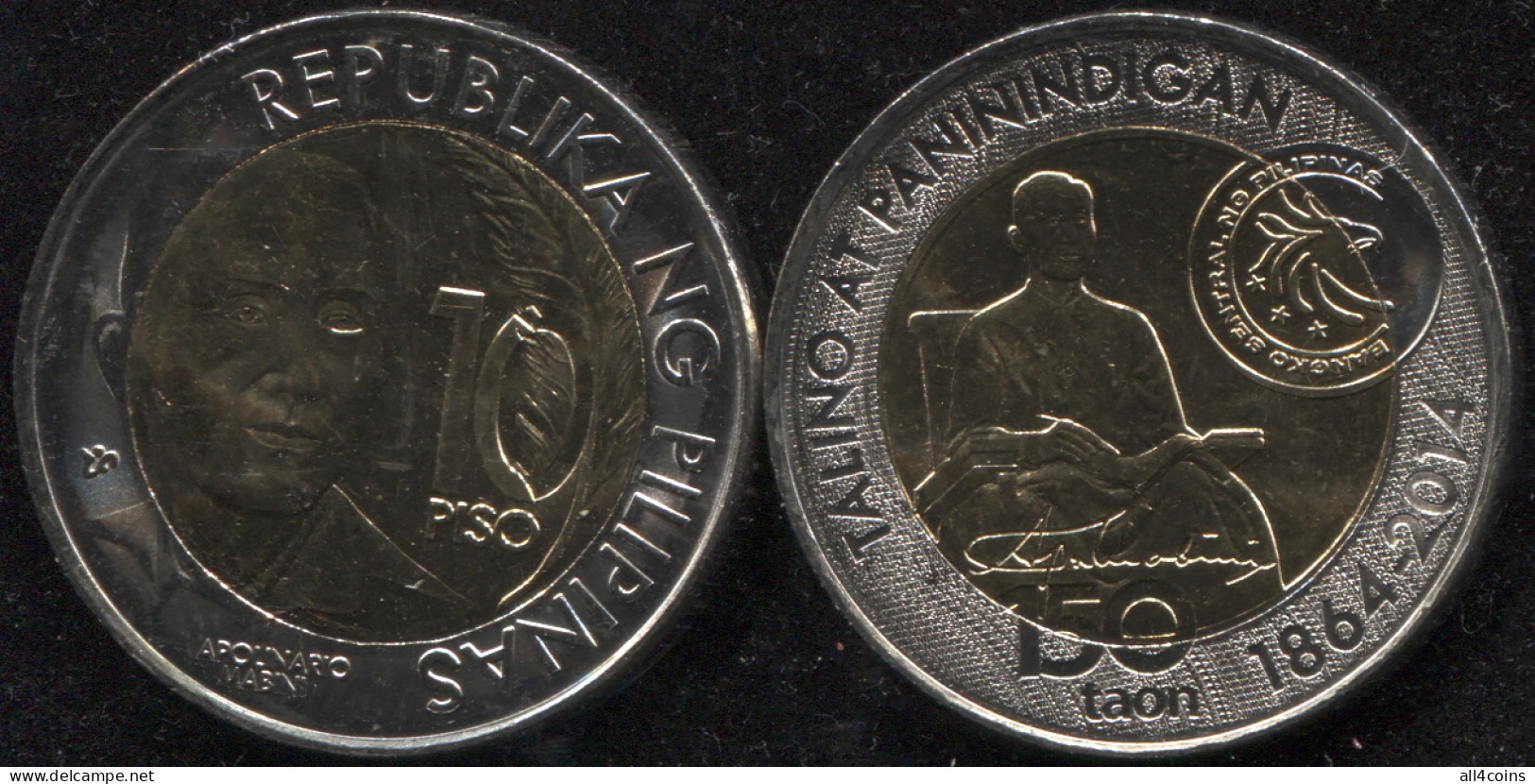 Philippines 10 Piso. 2014 (Bi-Metallic. Coin KM#NL. Unc) Apolinario Mabini - Filippine