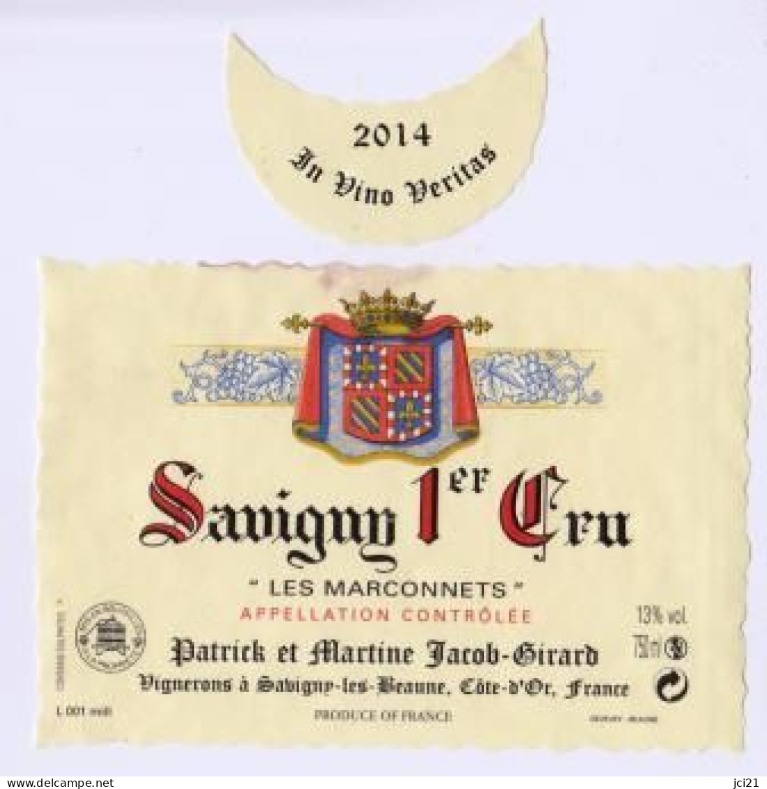 Étiquette Et Millésime " SAVIGNY 1er CRU 2014 Les Marconnets" (3108)_ev585 - Bourgogne