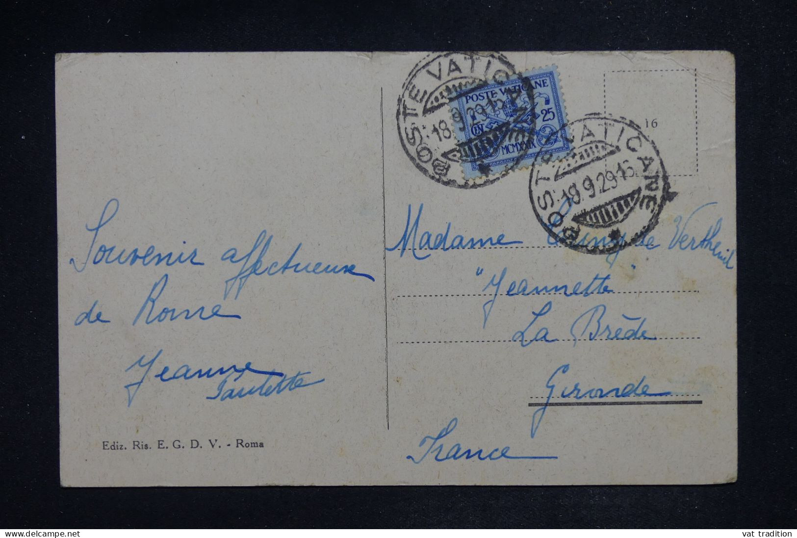 VATICAN - CP Pour La France En 1929 - A 2774 - Lettres & Documents