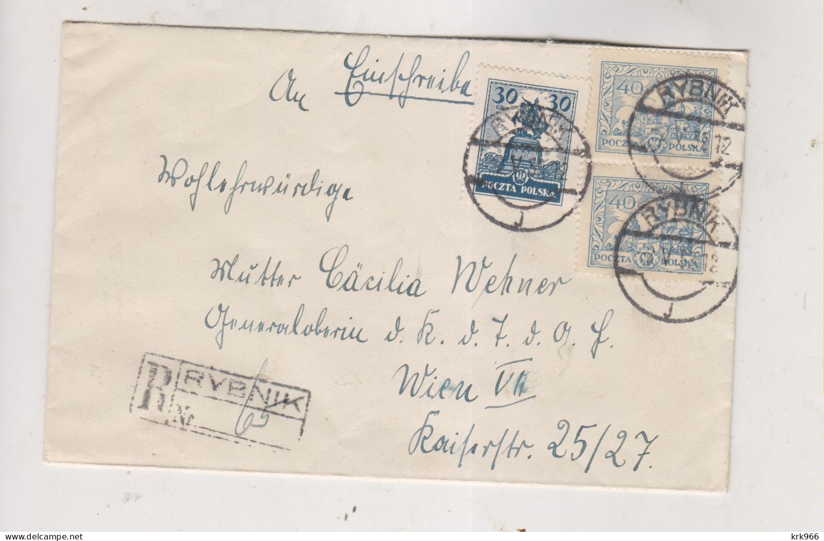 POLAND RYBNIK Registered Cover To Austria - Covers & Documents