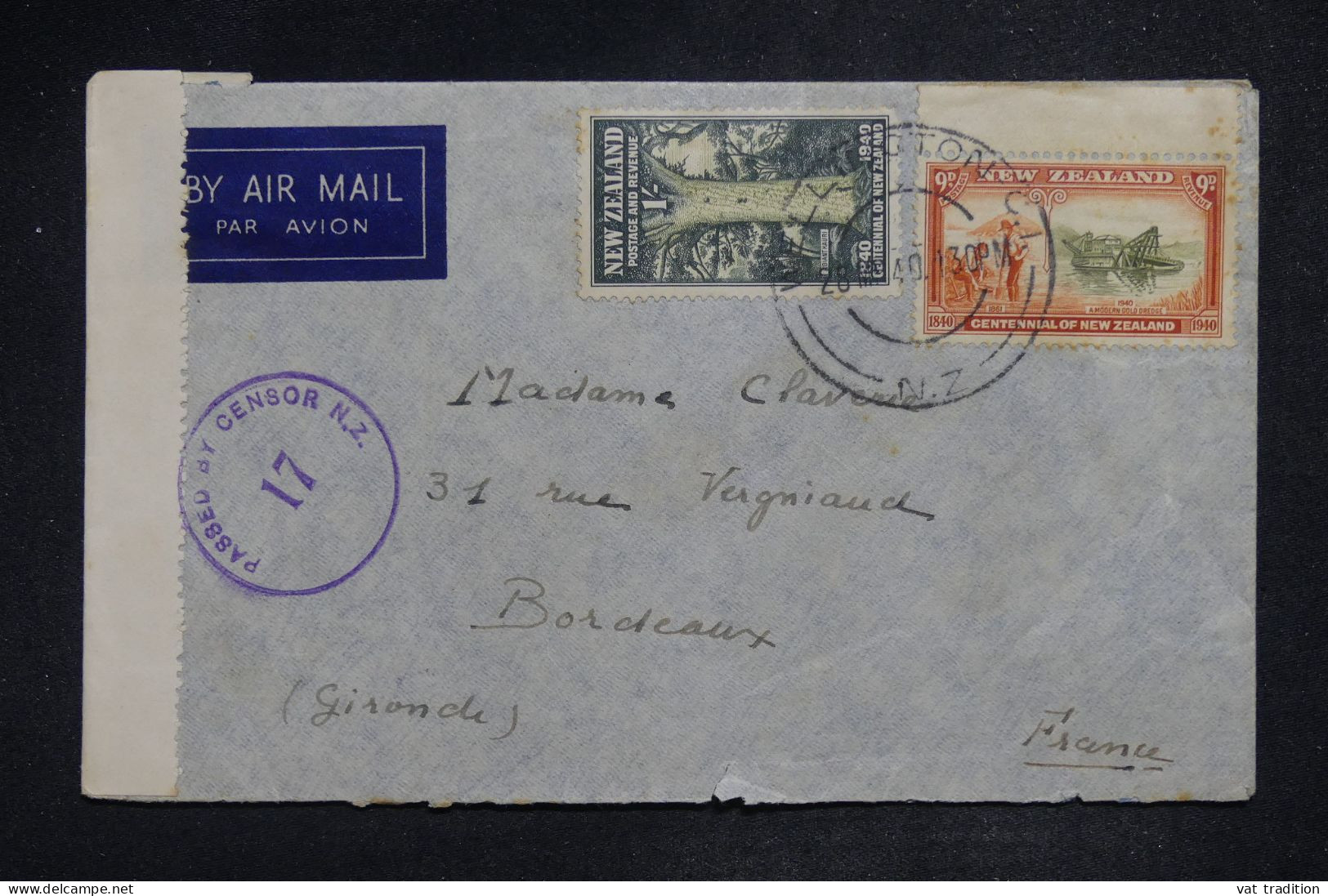 NOUVELLE - ZELANDE - Lettre Censurée Au Départ De 1940 Pour La France - A 2775 - Briefe U. Dokumente
