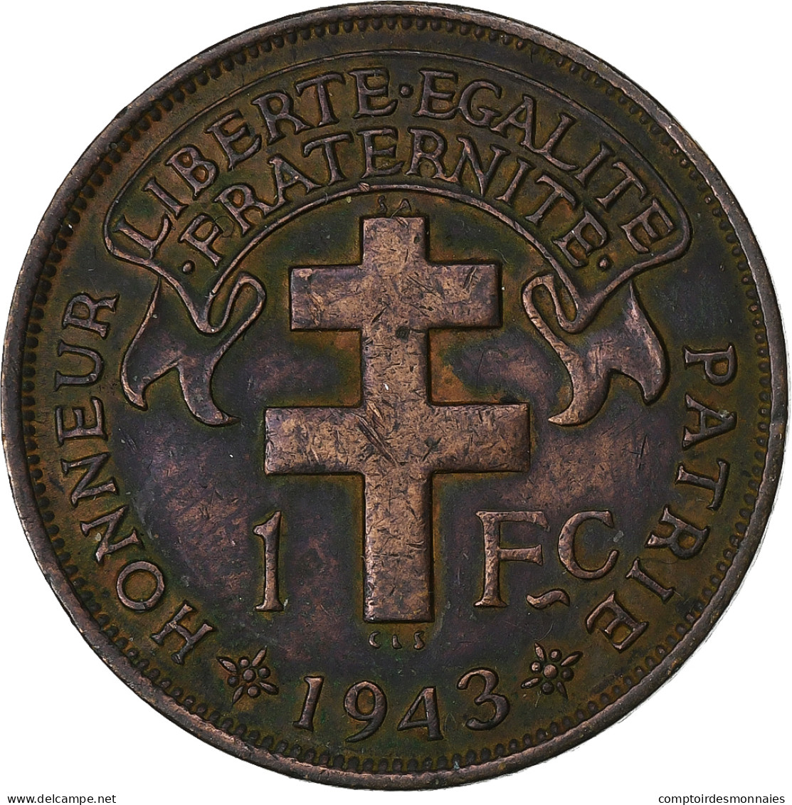 Cameroun, Franc, 1943, Pretoria, Bronze, TB, Lecompte:16, KM:5 - Cameroun