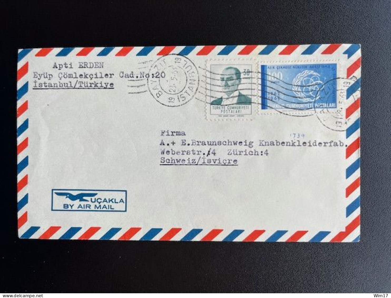 TURKEY TURKIYE 1963 AIR MAIL LETTER ISTANBUL TO ZURICH 28-05-1963 TURKIJE - Lettres & Documents