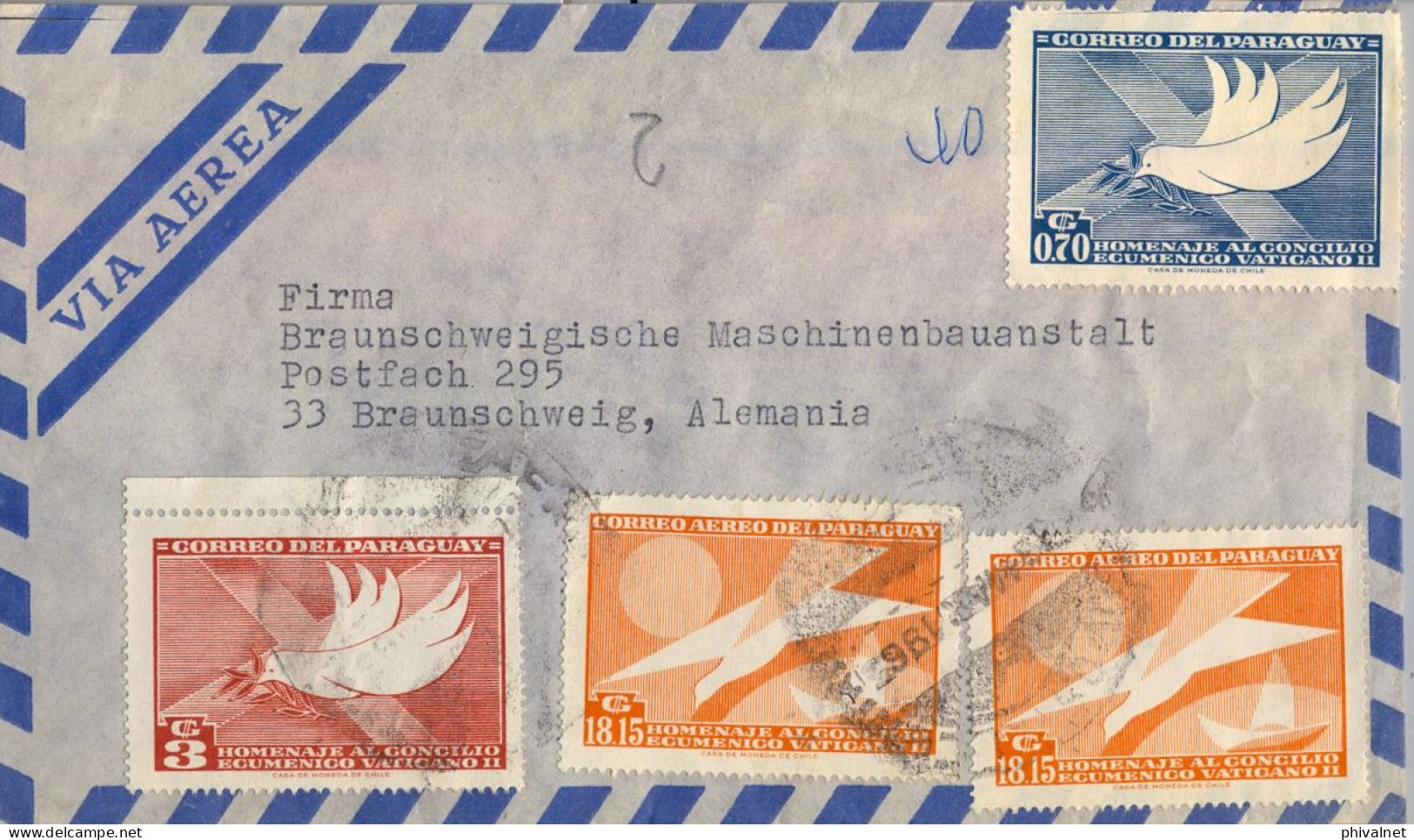1963 PARAGUAY , ASUNCIÓN - BRAUNSCHWEIG , CERTIFICADO AÉREO , CONCILIO ECUMÉNICO VATICANO II - Paraguay
