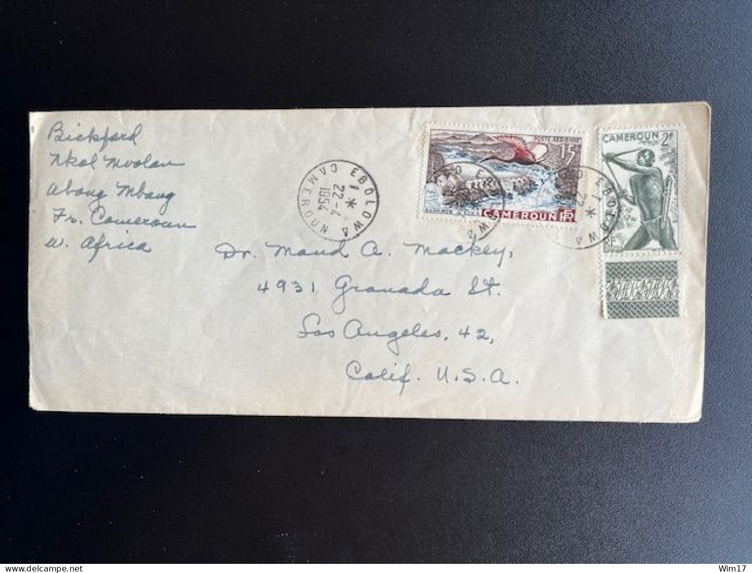 CAMEROON CAMEROUN 1954 LETTER EBOLOWA TO LOS ANGELES USA 22-04-1954 - Cartas & Documentos