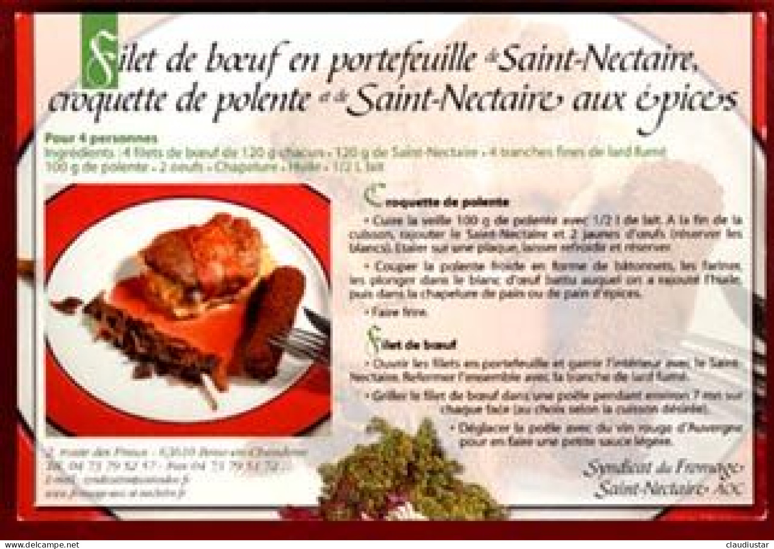 ** CARTE  FILET  De  BOEUF  -  ST.  NECTAIRE  Aux  EPICES ** - Recettes (cuisine)