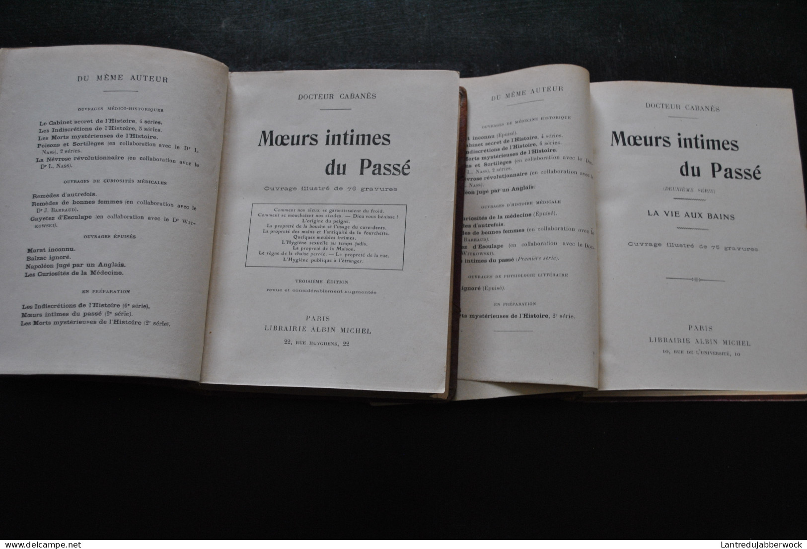 DOCTEUR CABANES MOEURS INTIMES DU PASSE Volumes 1 2 RARE RELIURE CUIR Liseré Doré Albin Michel Histoire - 1901-1940