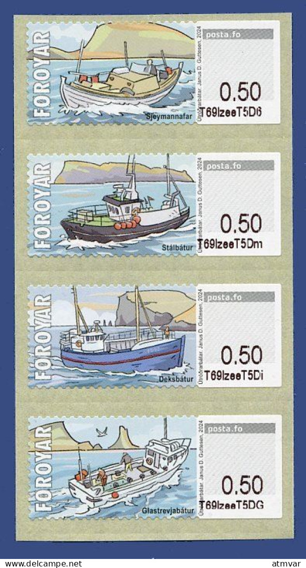 FAROE ISLANDS (2024) - ATM Series Coastal Fishing Vessels, Bateaux Pêche Côtière, Küstenfischerbooten, Barcos Pesca - Frankeervignetten