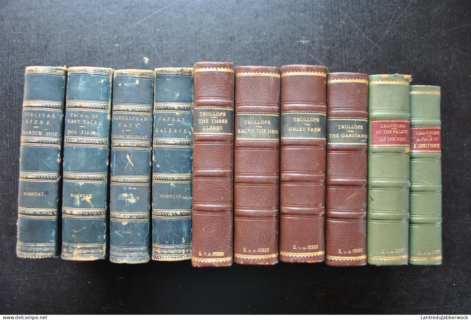 RARE Lot Of 10 19th Old Books Captain MARRYAT Anthony Adolphus TROLLOPE Marion Crawford Reliure Cuir Litterature XIXè - 1850-1899