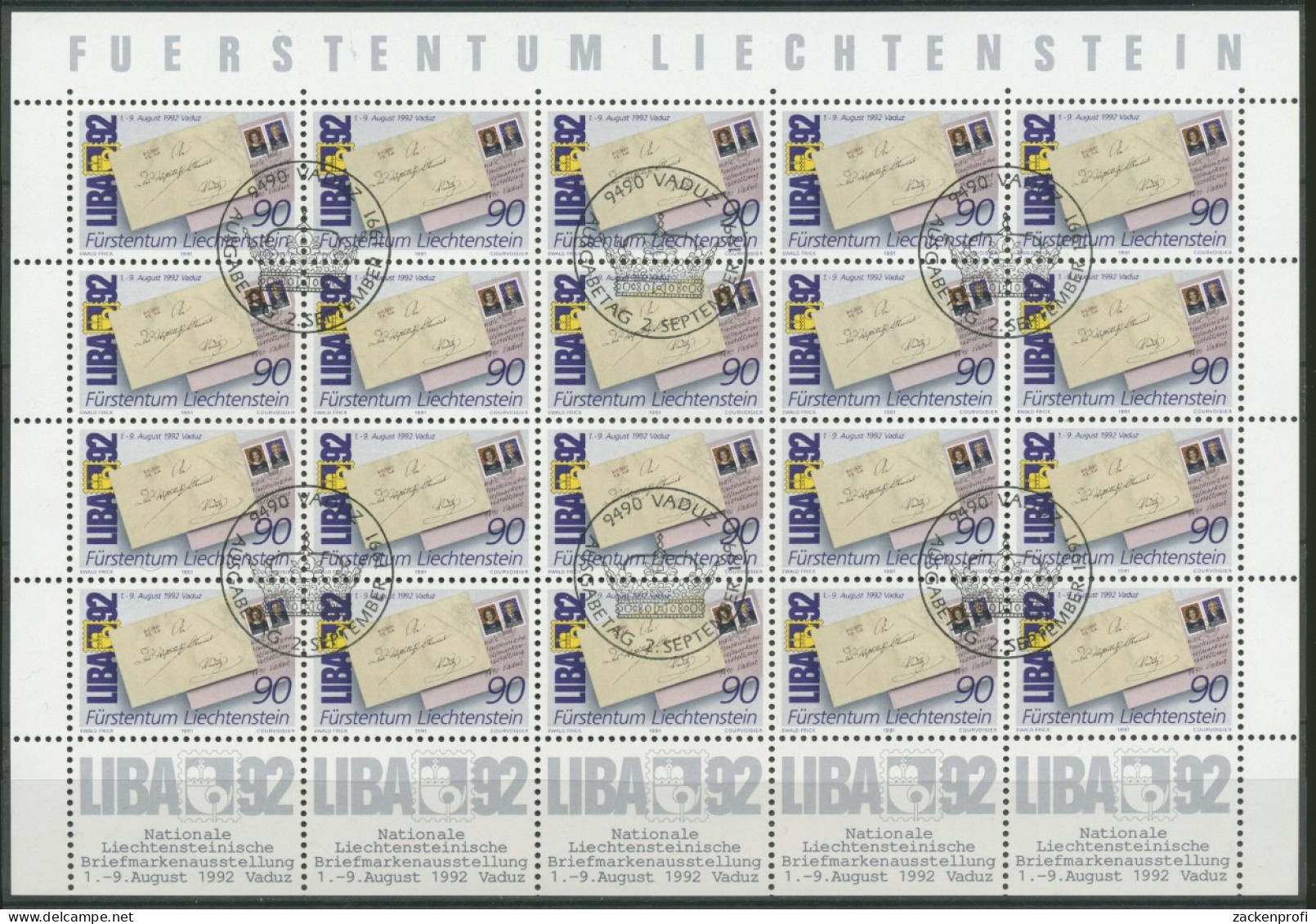 Liechtenstein 1991 Nat. Briefmarken-Ausstellung Bogen 1026 Gestempelt (C16328) - Blocks & Sheetlets & Panes