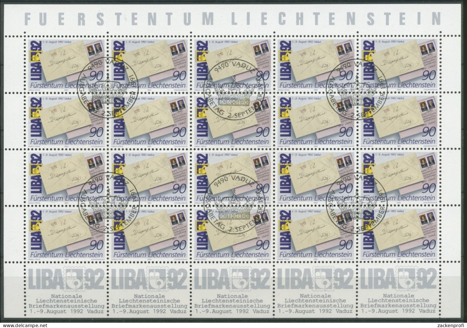 Liechtenstein 1991 Nat. Briefmarken-Ausstellung Bogen 1026 Gestempelt (C16328) - Blocs & Feuillets
