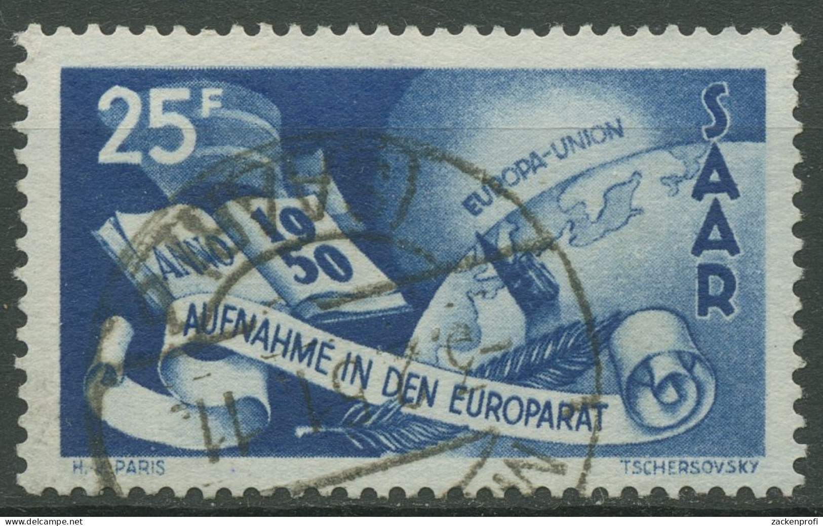 Saarland 1950 Aufnahme Des Saarlandes In Den Europarat 297 Gestempelt - Usados