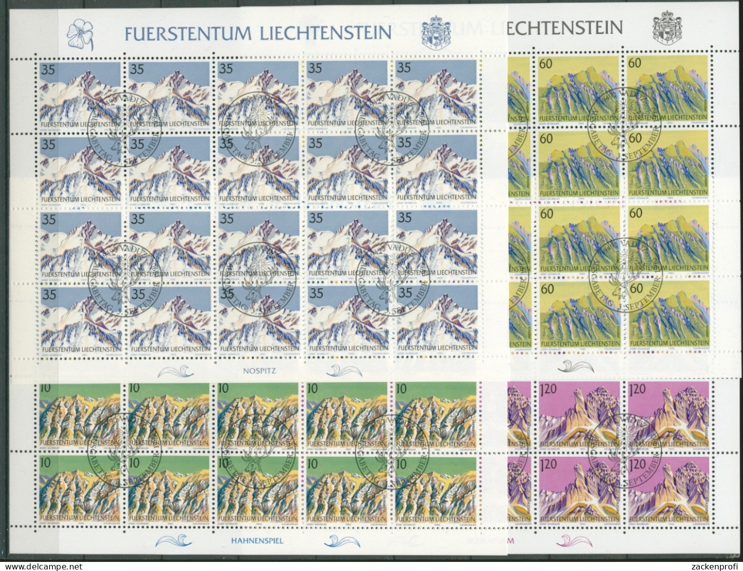 Liechtenstein 1990 Freimarken Berge Bogensatz 1000/03 Gestempelt (C16320) - Blocks & Sheetlets & Panes