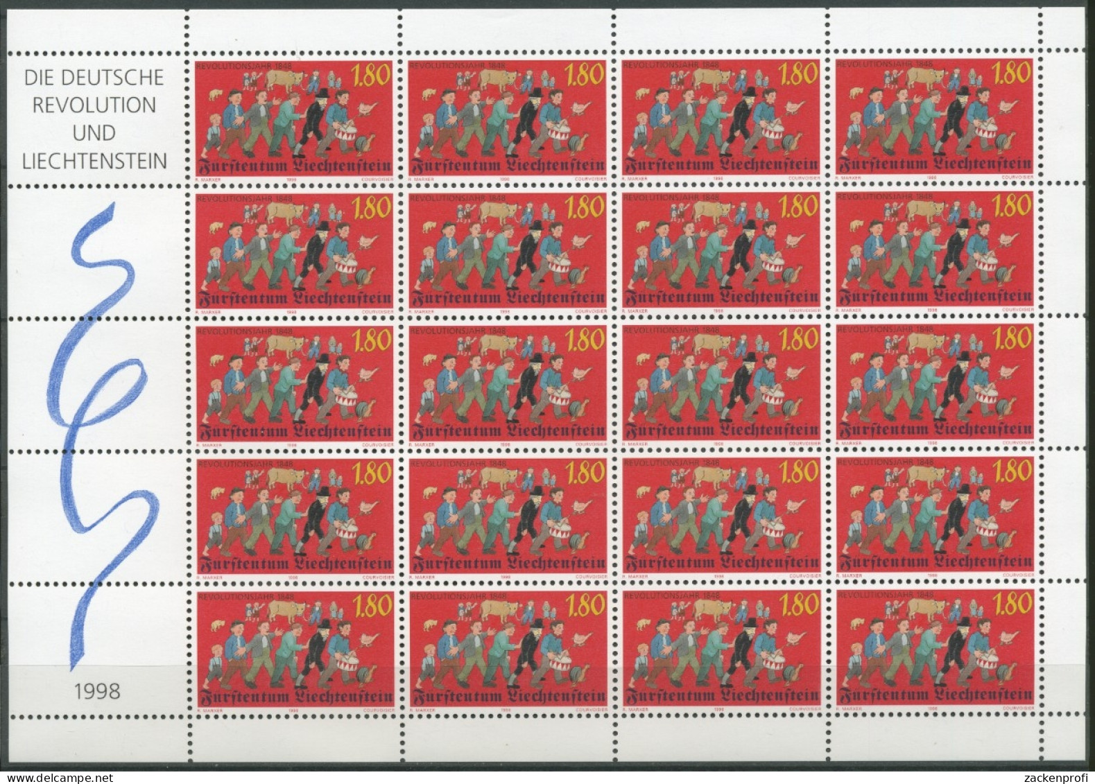 Liechtenstein 1998 Revolutionsjahr 1948 1179 Bogen Postfrisch (C16340) - Blocks & Sheetlets & Panes