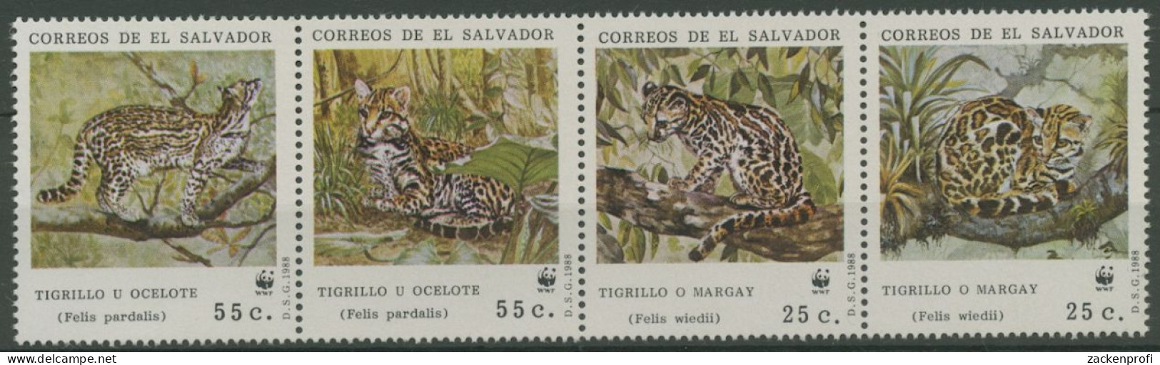El Salvador 1988 WWF Naturschutz Katzen Ozelot 1734/37 ZD Postfrisch (C13023) - Salvador