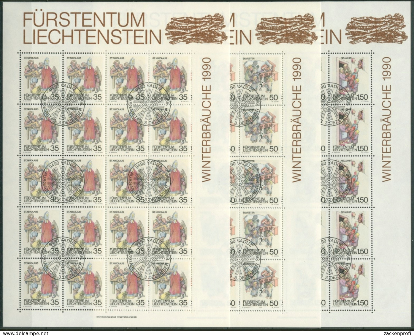 Liechtenstein 1990 Winterbräuche Bogensatz 1008/10 Gestempelt (C16324) - Blokken