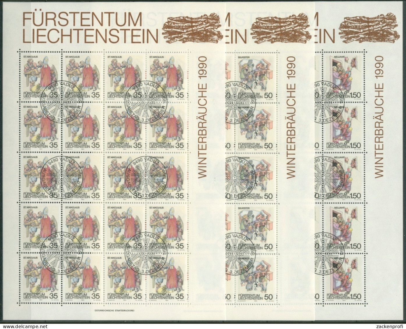 Liechtenstein 1990 Winterbräuche Bogensatz 1008/10 Gestempelt (C16324) - Blocs & Feuillets